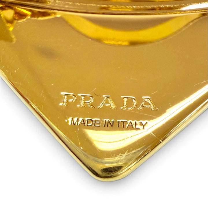 極美品☆PRADA プラダ 1IF050 メタル トライアングルロゴプレート ヘアアクセサリー バレッタ ゴールド ライトグレー 伊製 箱・保存袋付
