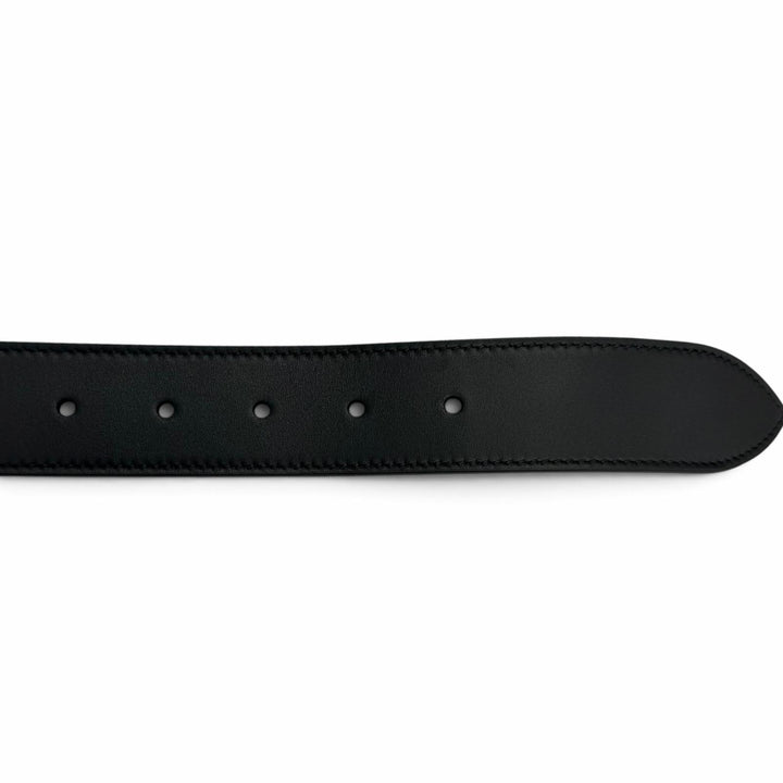 未使用品□GUCCI グッチ 673921 インターロッキングG ディテール付き レザーベルト ブラック シルバー金具 105 イタリア製 メンズ