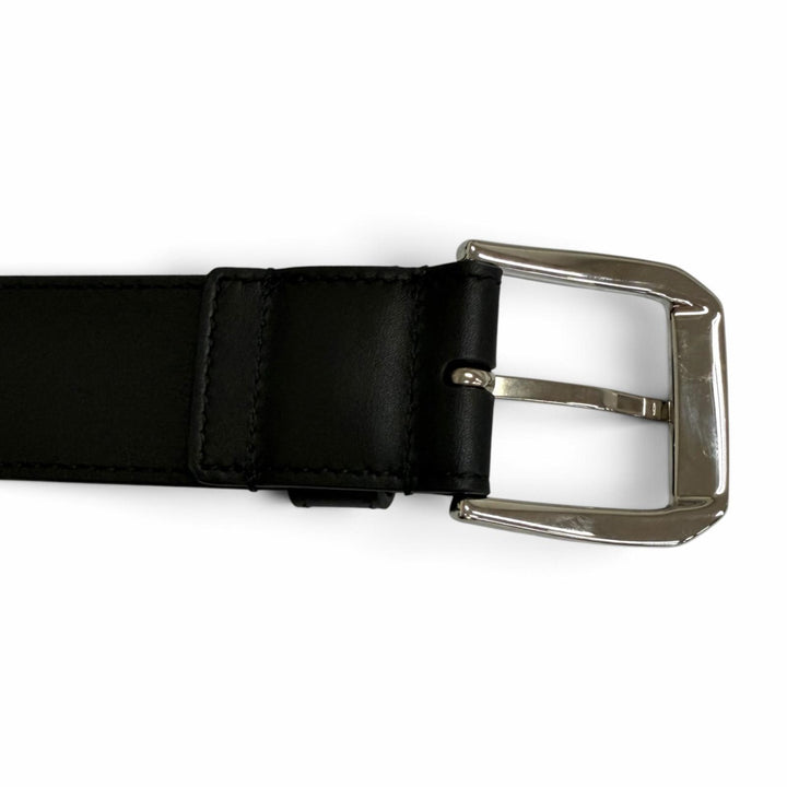 未使用品□GUCCI グッチ 673921 インターロッキングG ディテール付き レザーベルト ブラック シルバー金具 105 イタリア製 メンズ