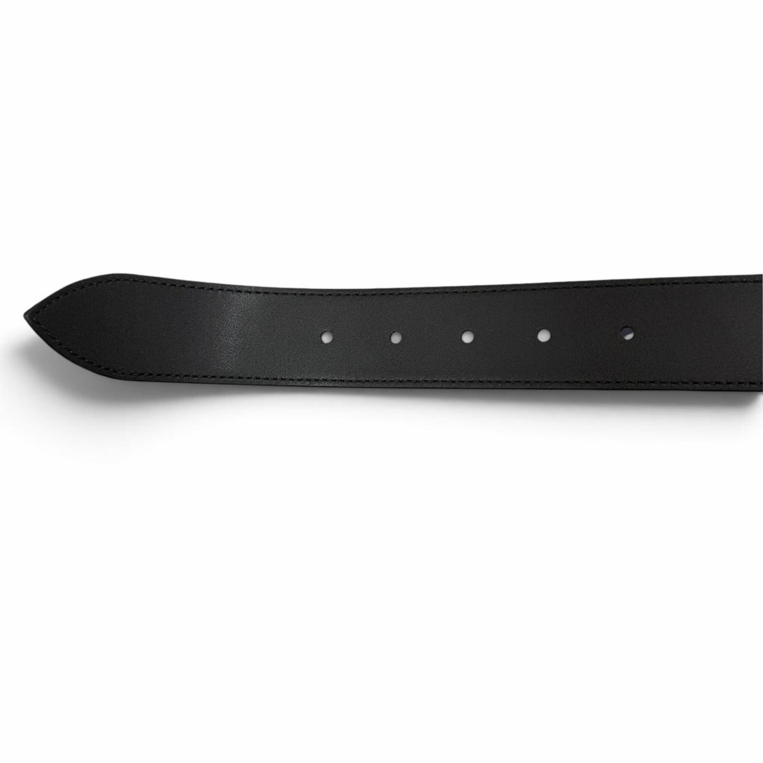 未使用品□GUCCI グッチ 673921 インターロッキングG ディテール付き レザーベルト ブラック シルバー金具 105 イタリア製 メンズ