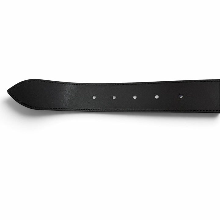 未使用品□GUCCI グッチ 673921 インターロッキングG ディテール付き レザーベルト ブラック シルバー金具 105 イタリア製 メンズ