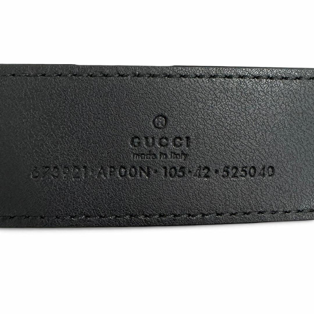 未使用品□GUCCI グッチ 673921 インターロッキングG ディテール付き レザーベルト ブラック シルバー金具 105 イタリア製 メンズ