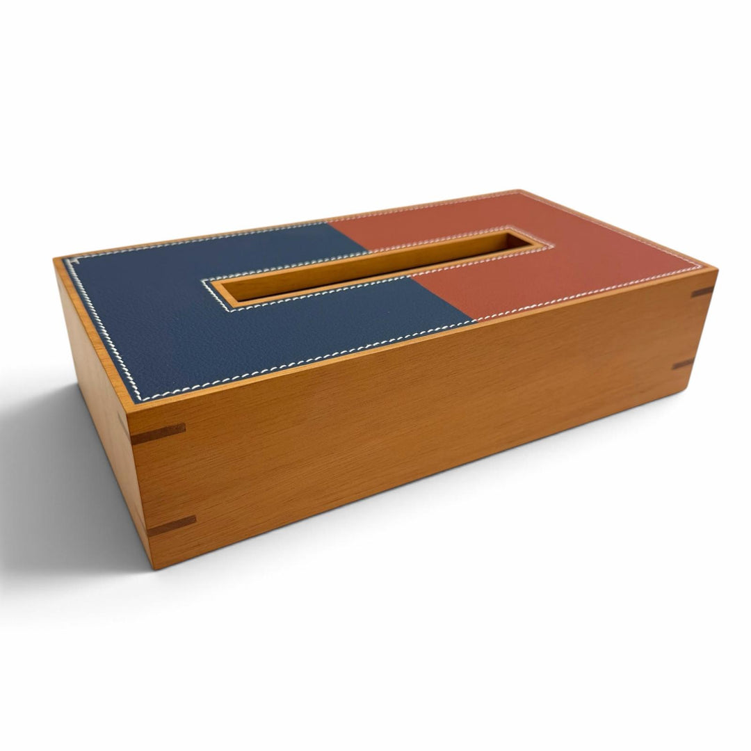 極美品△HERMES エルメス プレイヤードPM ティッシュケース ウッド レザー ティッシュボックス バイカラー ブラウン ネイビー レディース