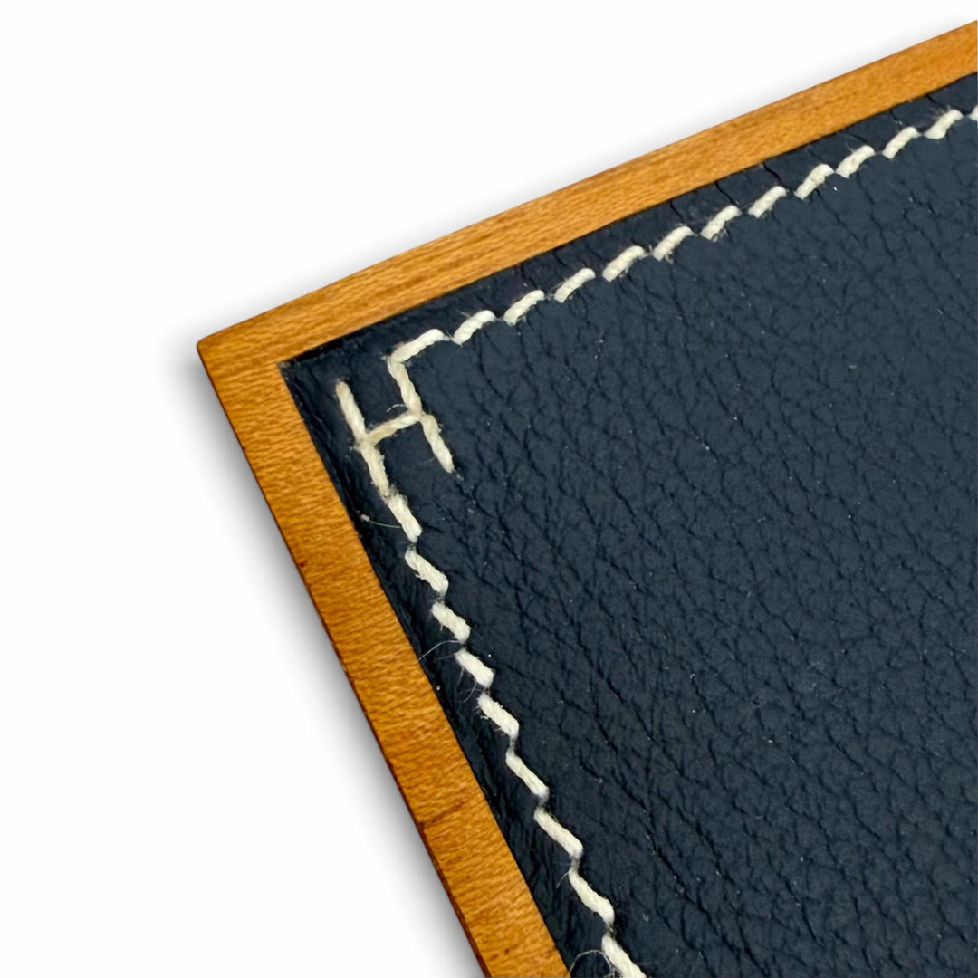 極美品△HERMES エルメス プレイヤードPM ティッシュケース ウッド レザー ティッシュボックス バイカラー ブラウン ネイビー レディース