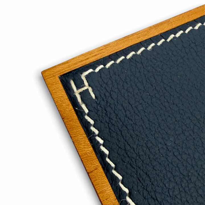 極美品△HERMES エルメス プレイヤードPM ティッシュケース ウッド レザー ティッシュボックス バイカラー ブラウン ネイビー レディース