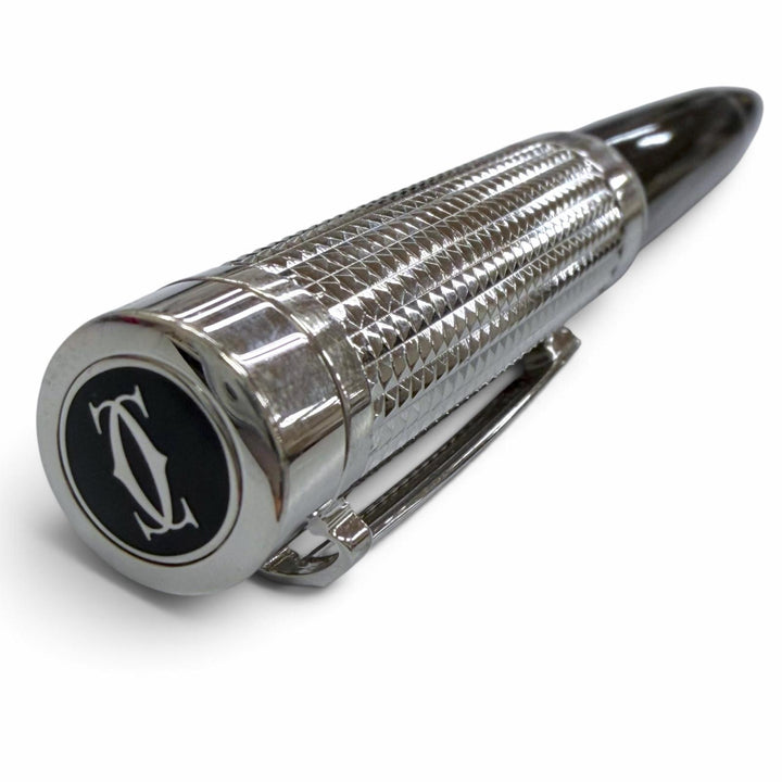 良品▼Cartier カルティエ パシャ ドゥ カルティエ ダイヤモンドヘッド ツイスト式 ボールペン シルバー ブラック ドイツ製 筆記確認済み