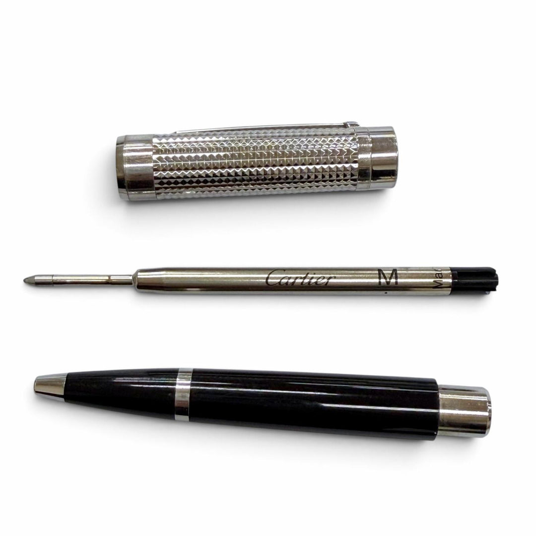 良品▼Cartier カルティエ パシャ ドゥ カルティエ ダイヤモンドヘッド ツイスト式 ボールペン シルバー ブラック ドイツ製 筆記確認済み