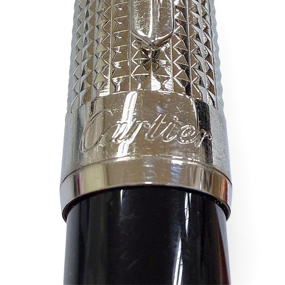 良品▼Cartier カルティエ パシャ ドゥ カルティエ ダイヤモンドヘッド ツイスト式 ボールペン シルバー ブラック ドイツ製 筆記確認済み