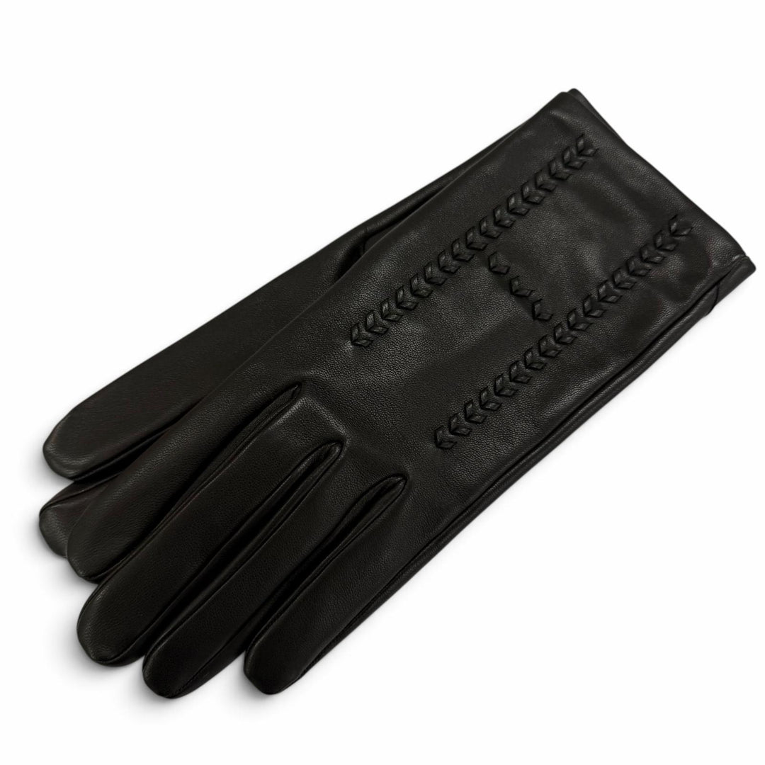 未使用品☆HERMES エルメス ラムスキン 裏地シルク100％ Hデザイン レザーグローブ 手袋 ブラック 7 フランス製 レディース 箱付き