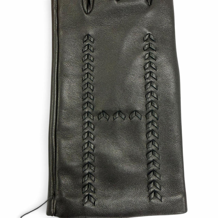 未使用品☆HERMES エルメス ラムスキン 裏地シルク100％ Hデザイン レザーグローブ 手袋 ブラック 7 フランス製 レディース 箱付き