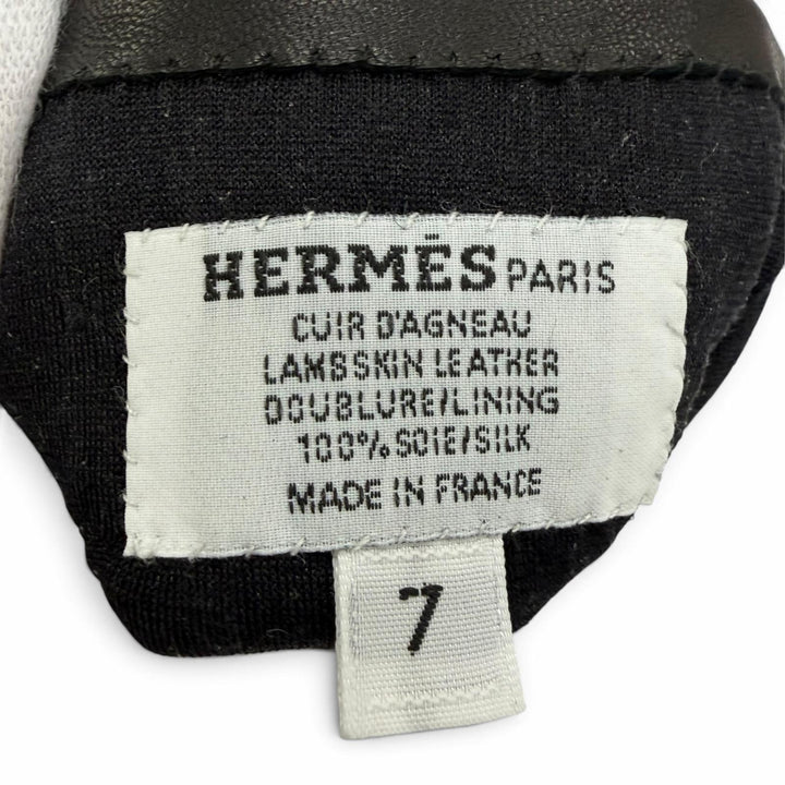 未使用品☆HERMES エルメス ラムスキン 裏地シルク100％ Hデザイン レザーグローブ 手袋 ブラック 7 フランス製 レディース 箱付き