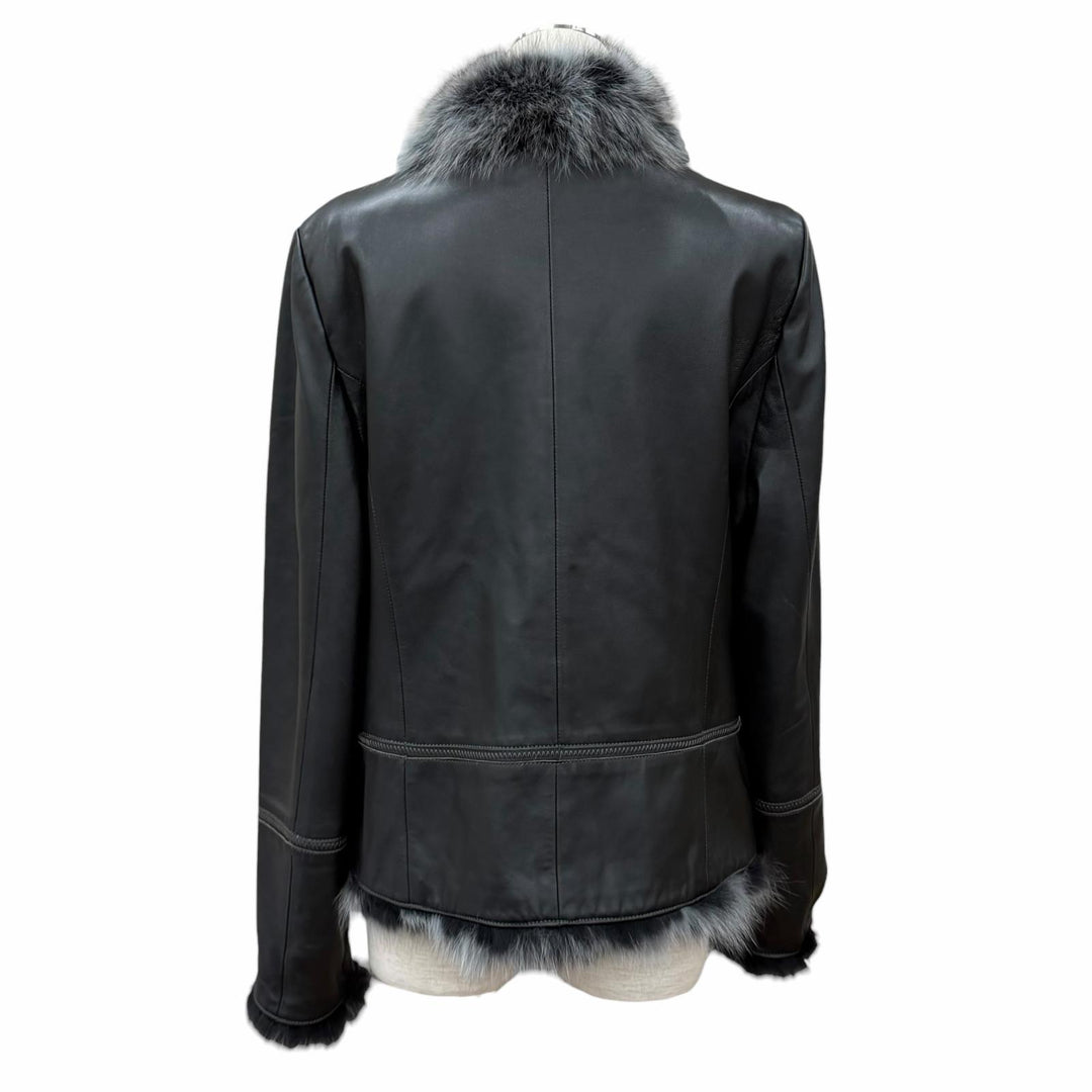 極美品★BALMAIN バルマン FOXファー使い ラムレザー ジャケット アウター ブラック グレー 13 正規品 レディース