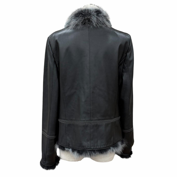 極美品★BALMAIN バルマン FOXファー使い ラムレザー ジャケット アウター ブラック グレー 13 正規品 レディース