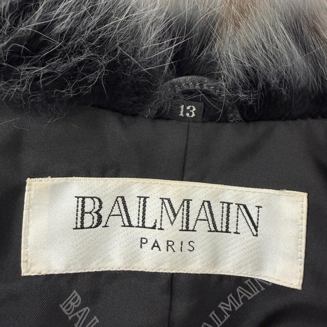 極美品★BALMAIN バルマン FOXファー使い ラムレザー ジャケット アウター ブラック グレー 13 正規品 レディース