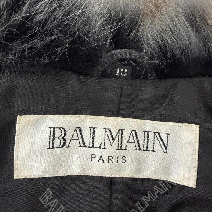 極美品★BALMAIN バルマン FOXファー使い ラムレザー ジャケット アウター ブラック グレー 13 正規品 レディース