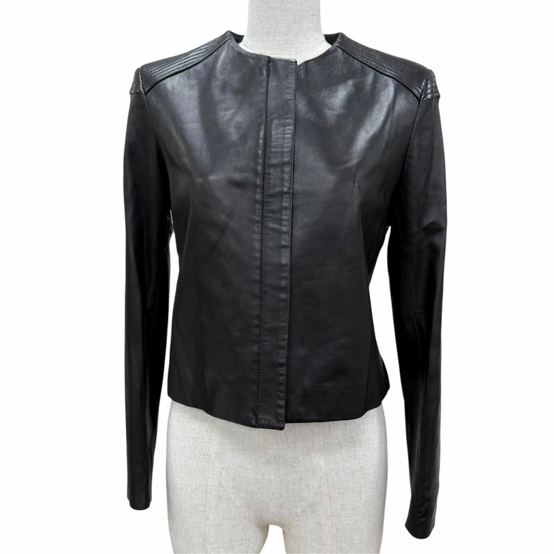 極美品☆THE ROW ザロウ ラムスキン ZIP UP ノーカラージャケット レザージャケット ブラック 4 EUR：36 USA製 レディース