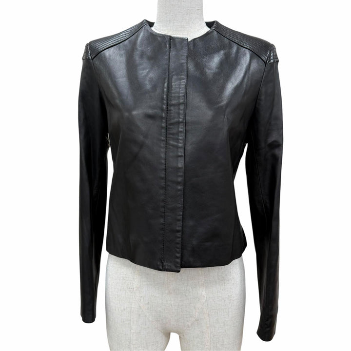 極美品☆THE ROW ザロウ ラムスキン ZIP UP ノーカラージャケット レザージャケット ブラック 4 EUR：36 USA製 レディース