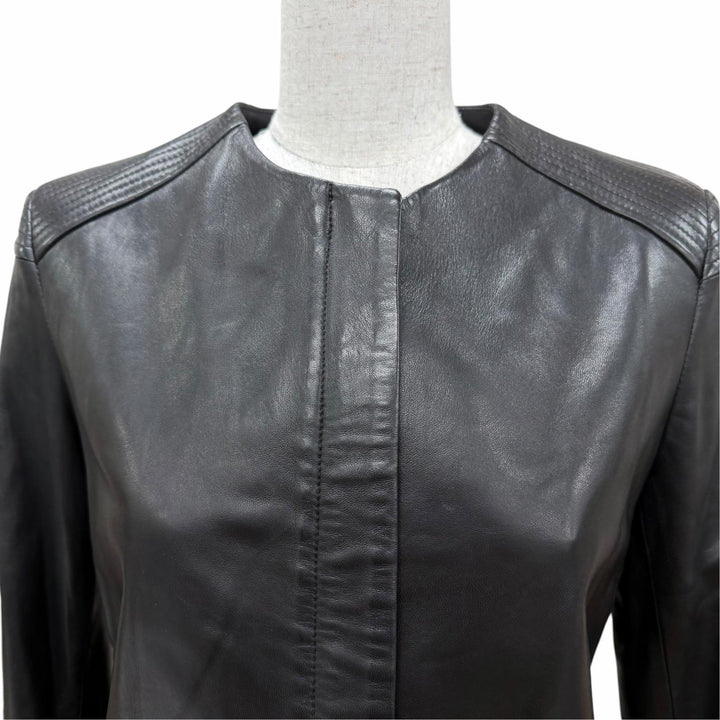 極美品☆THE ROW ザロウ ラムスキン ZIP UP ノーカラージャケット レザージャケット ブラック 4 EUR：36 USA製 レディース