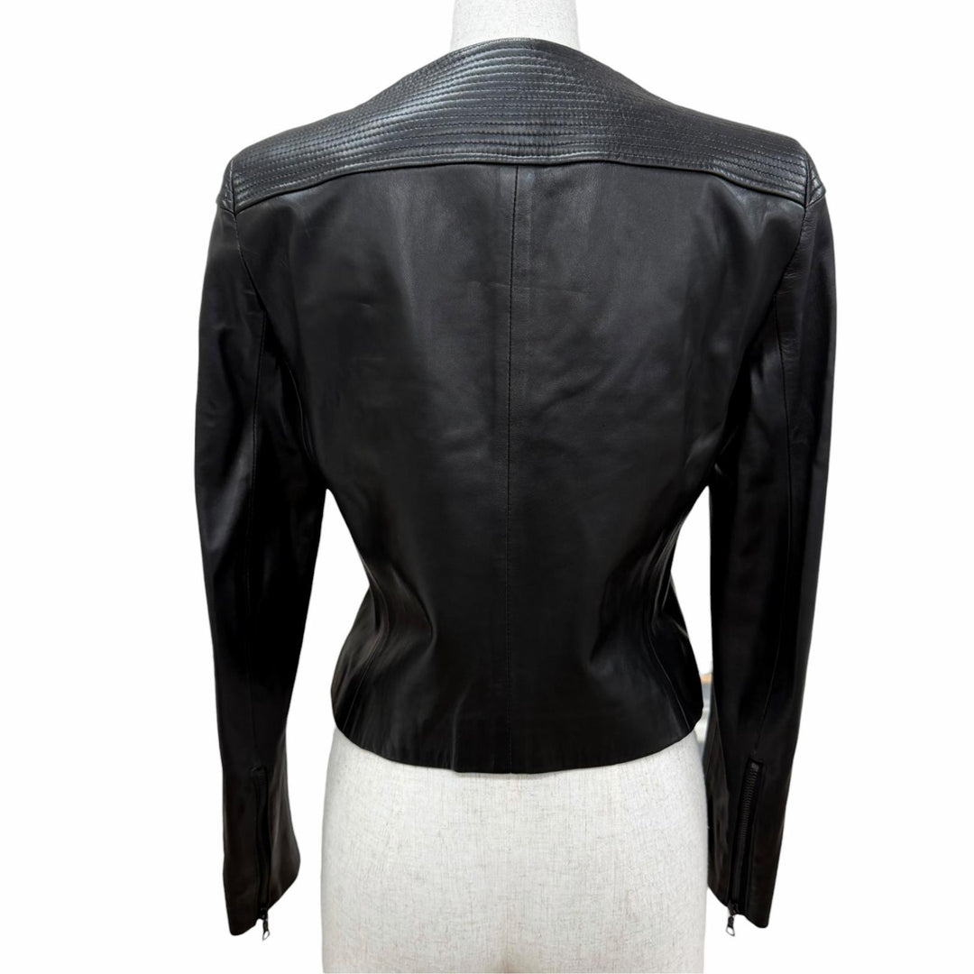 極美品☆THE ROW ザロウ ラムスキン ZIP UP ノーカラージャケット レザージャケット ブラック 4 EUR：36 USA製 レディース