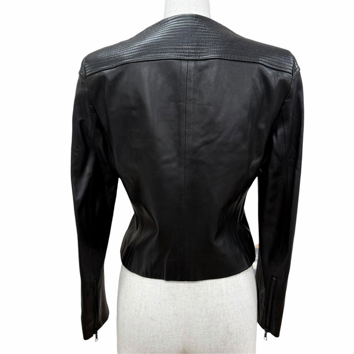 極美品☆THE ROW ザロウ ラムスキン ZIP UP ノーカラージャケット レザージャケット ブラック 4 EUR：36 USA製 レディース