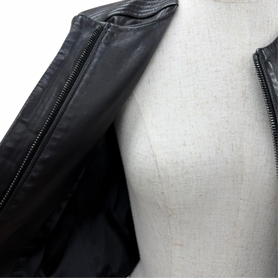 極美品☆THE ROW ザロウ ラムスキン ZIP UP ノーカラージャケット レザージャケット ブラック 4 EUR：36 USA製 レディース