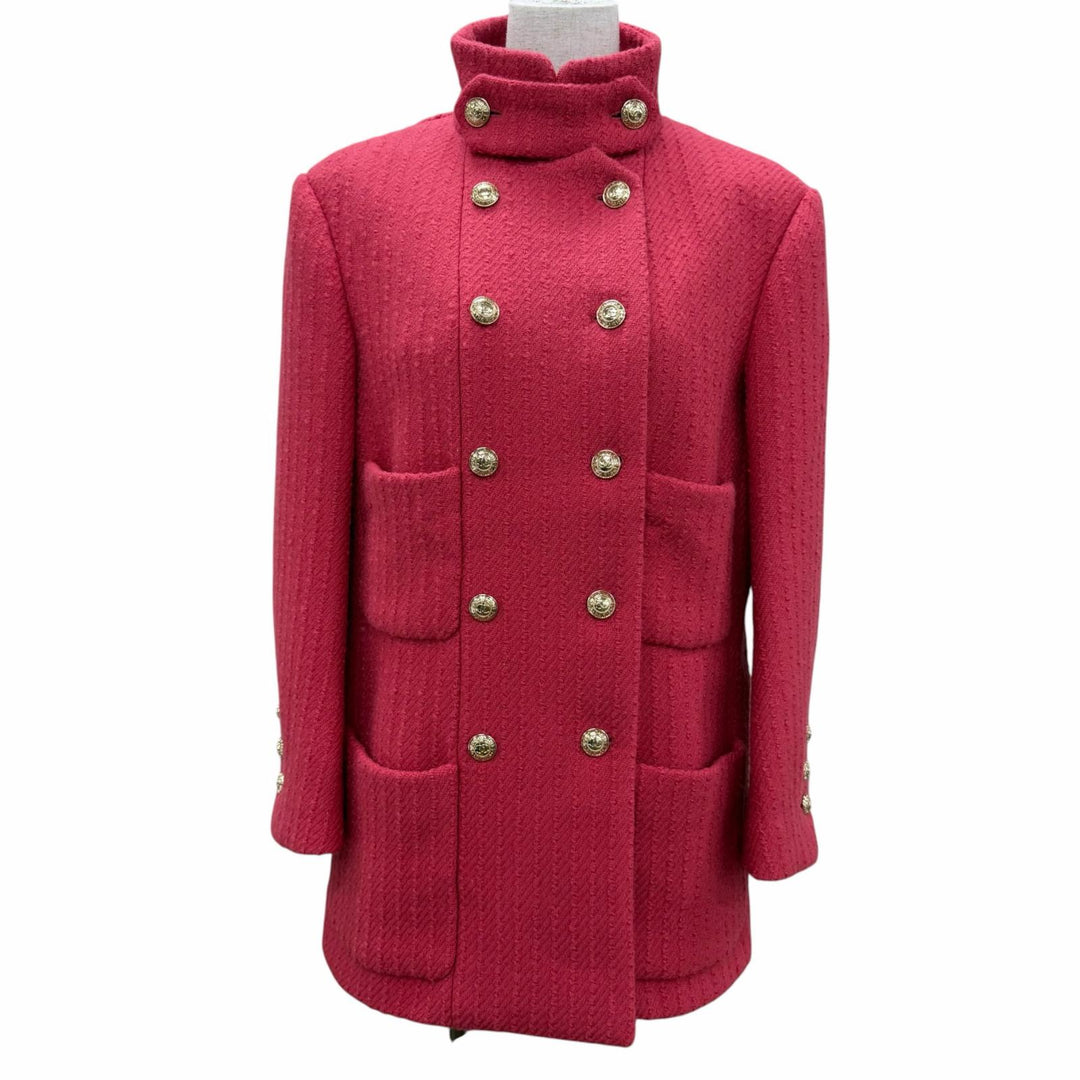美品☆CHANEL シャネル P65341 ウール100％ 裏地シルク100％ ココマークボタン ツイードコート ピンク FR 36 仏製 正規品 レディース