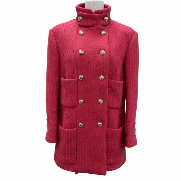 美品☆CHANEL シャネル P65341 ウール100％ 裏地シルク100％ ココマークボタン ツイードコート ピンク FR 36 仏製 正規品 レディース