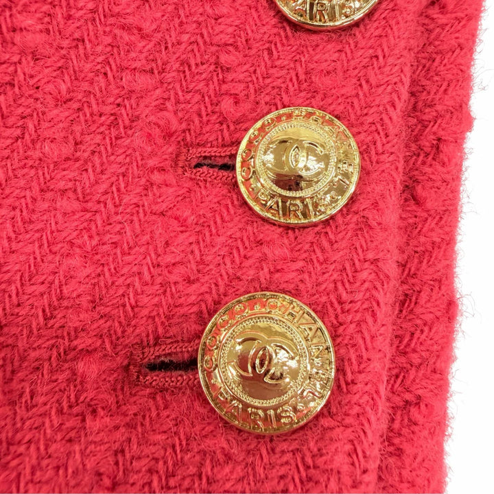 美品☆CHANEL シャネル P65341 ウール100％ 裏地シルク100％ ココマークボタン ツイードコート ピンク FR 36 仏製 正規品 レディース