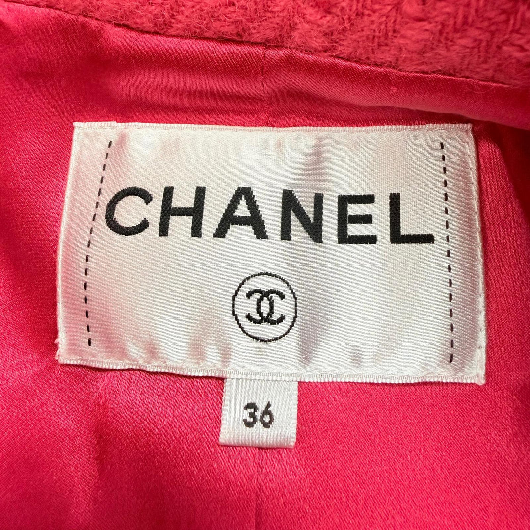 美品☆CHANEL シャネル P65341 ウール100％ 裏地シルク100％ ココマークボタン ツイードコート ピンク FR 36 仏製 正規品 レディース