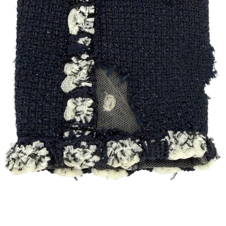 美品★CHANEL シャネル P41085 メッシュ使い ラメ ツイード ZIP UP ノーカラージャケット ネイビー 36 フランス製 レディース