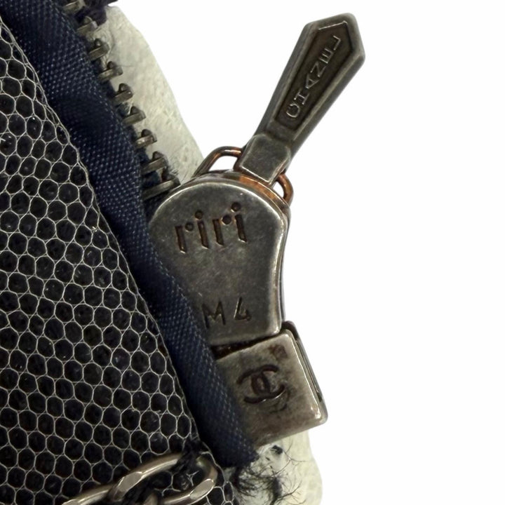 美品★CHANEL シャネル P41085 メッシュ使い ラメ ツイード ZIP UP ノーカラージャケット ネイビー 36 フランス製 レディース