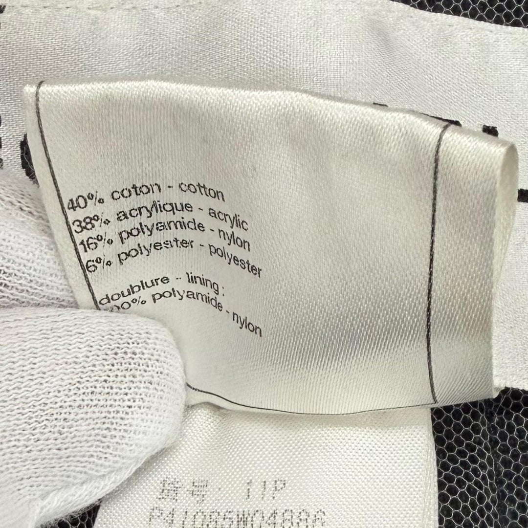 美品★CHANEL シャネル P41085 メッシュ使い ラメ ツイード ZIP UP ノーカラージャケット ネイビー 36 フランス製 レディース