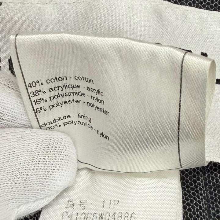美品★CHANEL シャネル P41085 メッシュ使い ラメ ツイード ZIP UP ノーカラージャケット ネイビー 36 フランス製 レディース