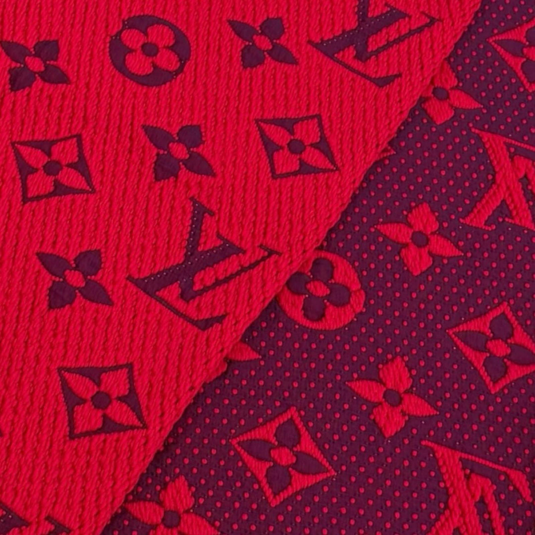 美品★LOUIS VUITTON ルイヴィトン M72432 エシャルプ・ロゴマニア ウール シルク混 ルビー フリンジ マフラー イタリア製 正規品