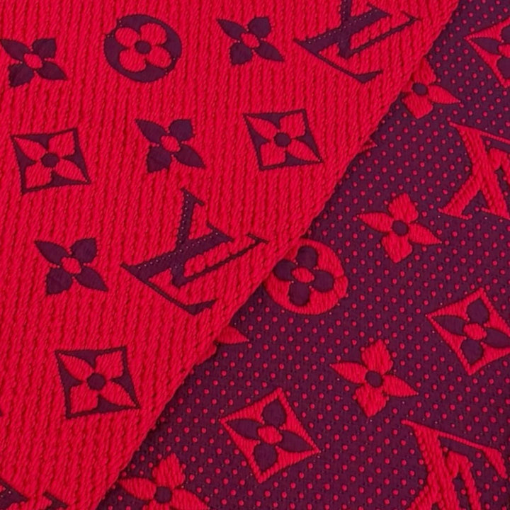 美品★LOUIS VUITTON ルイヴィトン M72432 エシャルプ・ロゴマニア ウール シルク混 ルビー フリンジ マフラー イタリア製 正規品