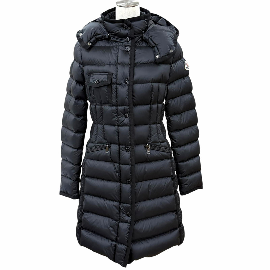 極美品★MONCLER モンクレール 2023年製 エルミンヌ フード・ロゴワッペン付 ダウンコート ブラック 1 正規品 ガーメント・ハンガー付