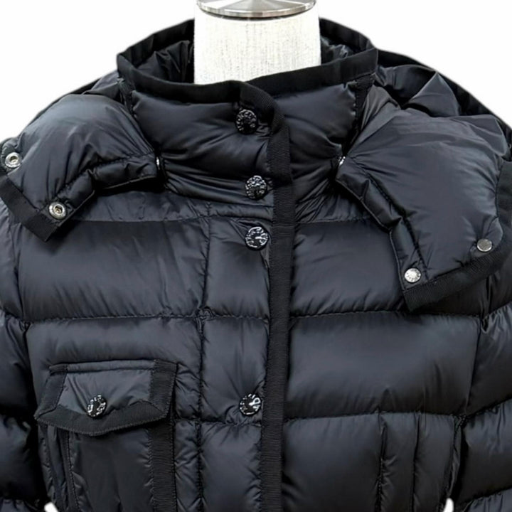 極美品★MONCLER モンクレール 2023年製 エルミンヌ フード・ロゴワッペン付 ダウンコート ブラック 1 正規品 ガーメント・ハンガー付