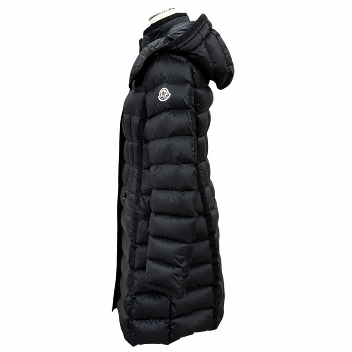極美品★MONCLER モンクレール 2023年製 エルミンヌ フード・ロゴワッペン付 ダウンコート ブラック 1 正規品 ガーメント・ハンガー付