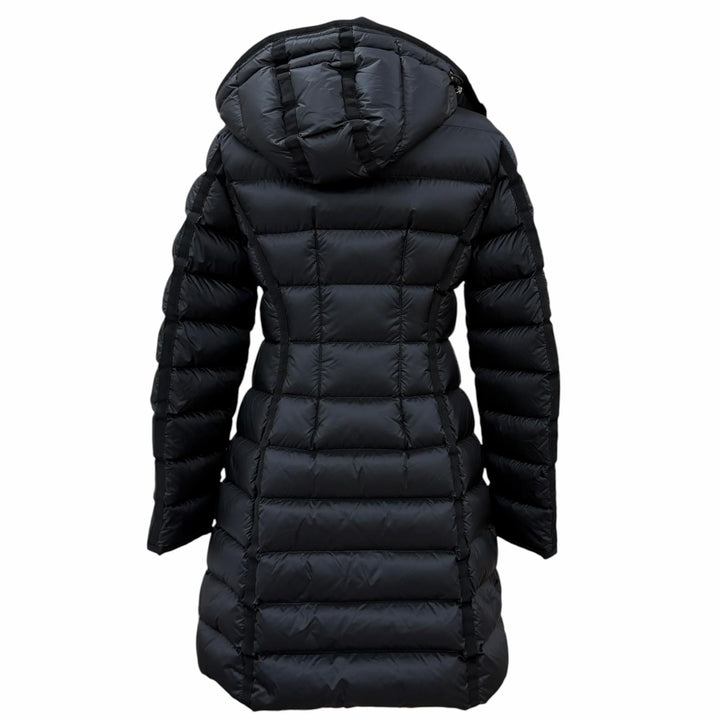極美品★MONCLER モンクレール 2023年製 エルミンヌ フード・ロゴワッペン付 ダウンコート ブラック 1 正規品 ガーメント・ハンガー付