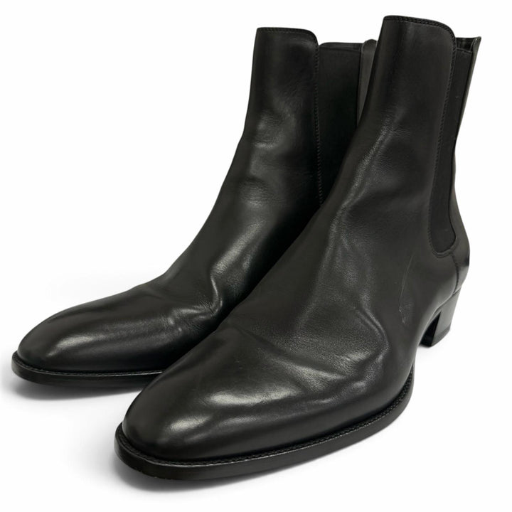 美品□SAINT LAURENT PARIS サンローランパリ 634194 レザー サイドゴア チェルシーブーツ アンクルブーツ ブラック 40.5 イタリア製