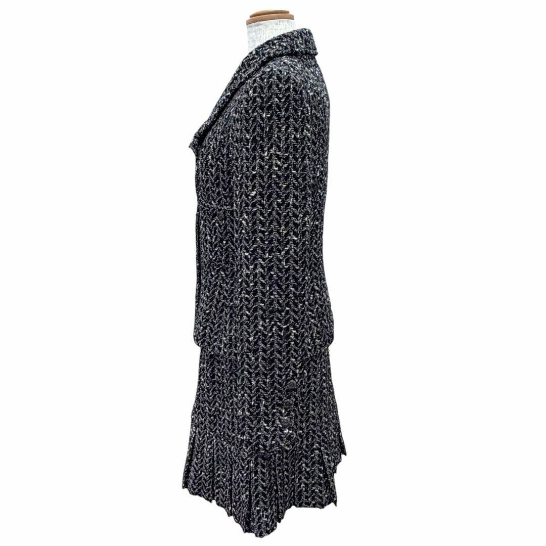 美品△CHANEL シャネル ヴィンテージ 97A P09701 ウール ココボタン ミックスツイード スカートスーツ セットアップ 黒計 FR 38 正規品
