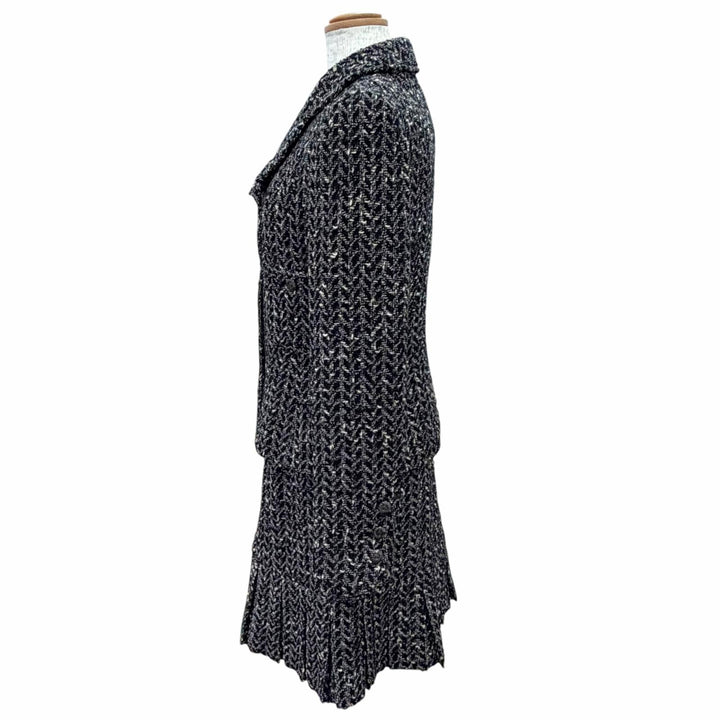 美品△CHANEL シャネル ヴィンテージ 97A P09701 ウール ココボタン ミックスツイード スカートスーツ セットアップ 黒計 FR 38 正規品