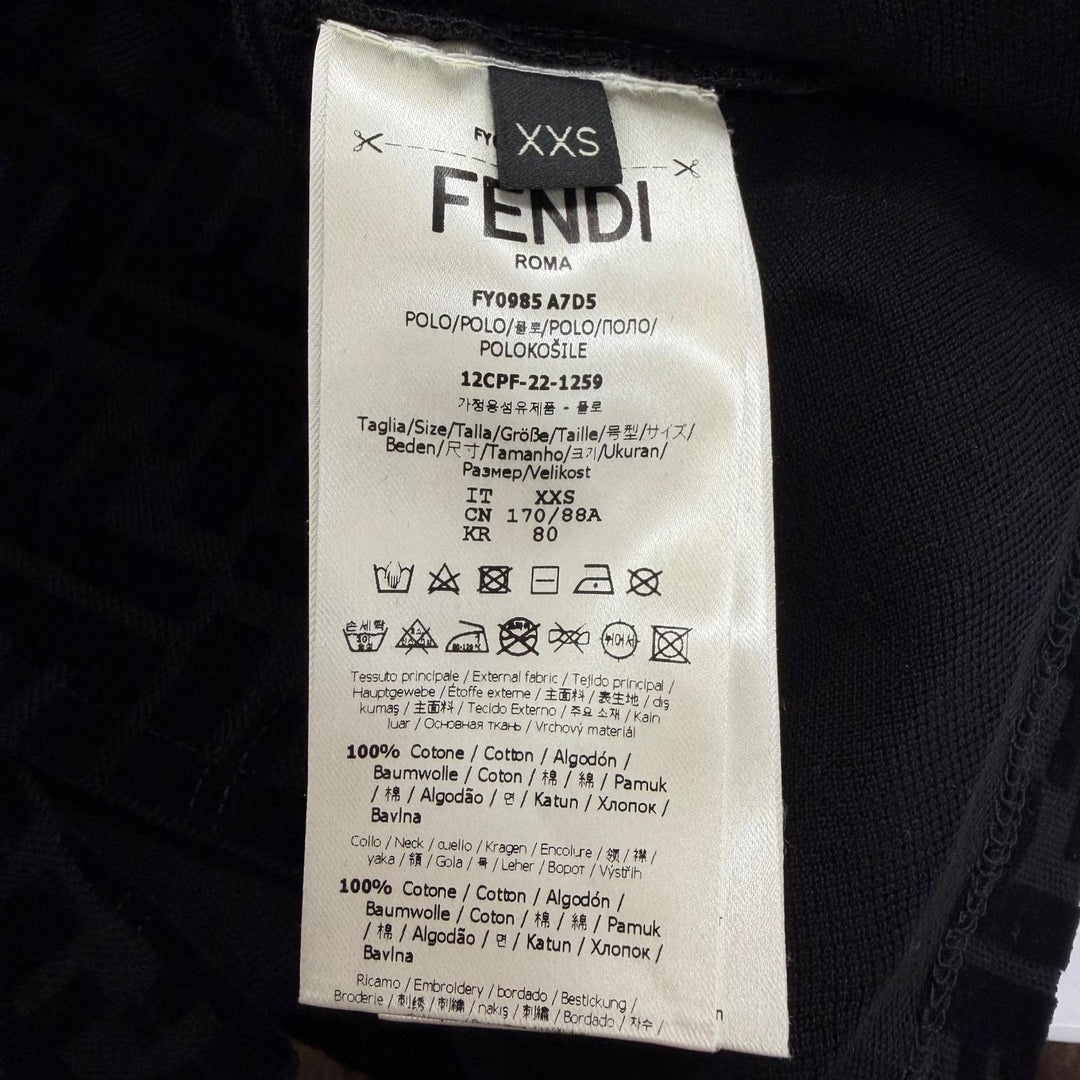 極美品□FENDI フェンディ 2022年製 FY0985 FFエンボスロゴ ベロア ショートスリーブ 半袖ポロシャツ ブラック XXS イタリア製 正規品