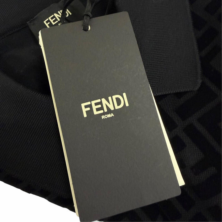 極美品□FENDI フェンディ 2022年製 FY0985 FFエンボスロゴ ベロア ショートスリーブ 半袖ポロシャツ ブラック XXS イタリア製 正規品