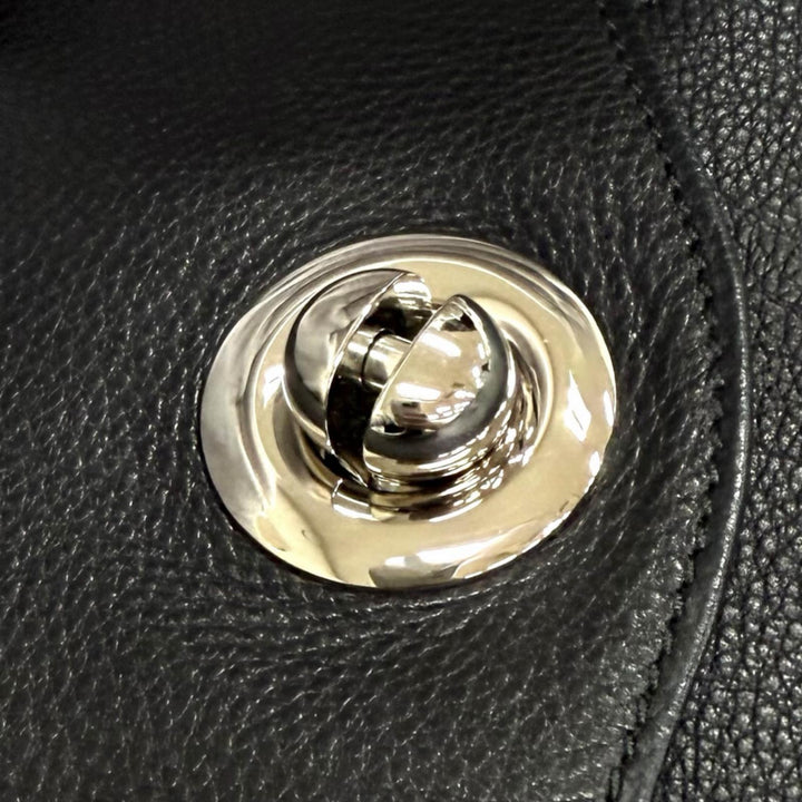 極美品△HERMES エルメス カーフスキン シルバー金具 ノーカラー 半袖 レザージャケット クロップド丈 ブラック FR 40 仏製 レディース