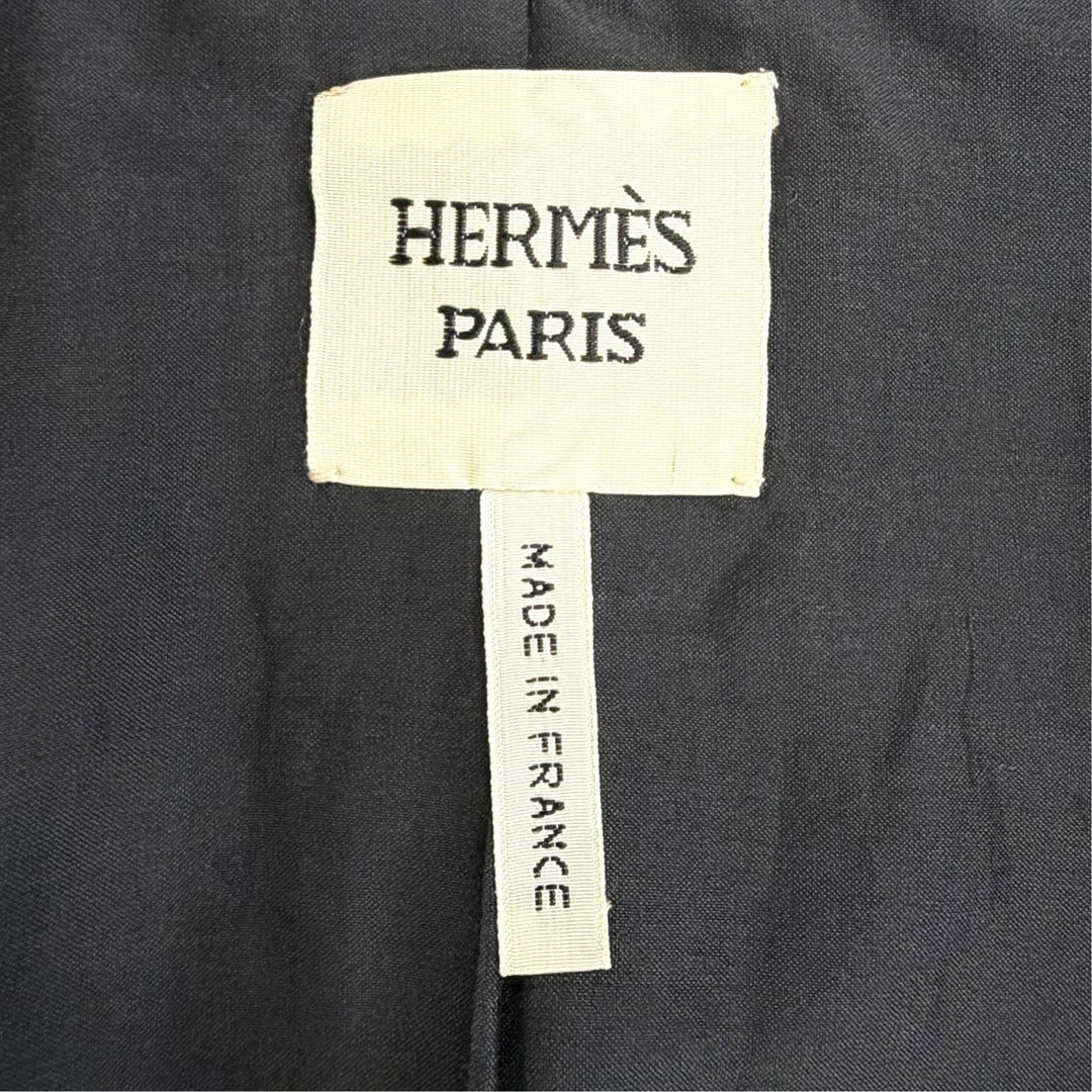 極美品△HERMES エルメス カーフスキン シルバー金具 ノーカラー 半袖 レザージャケット クロップド丈 ブラック FR 40 仏製 レディース