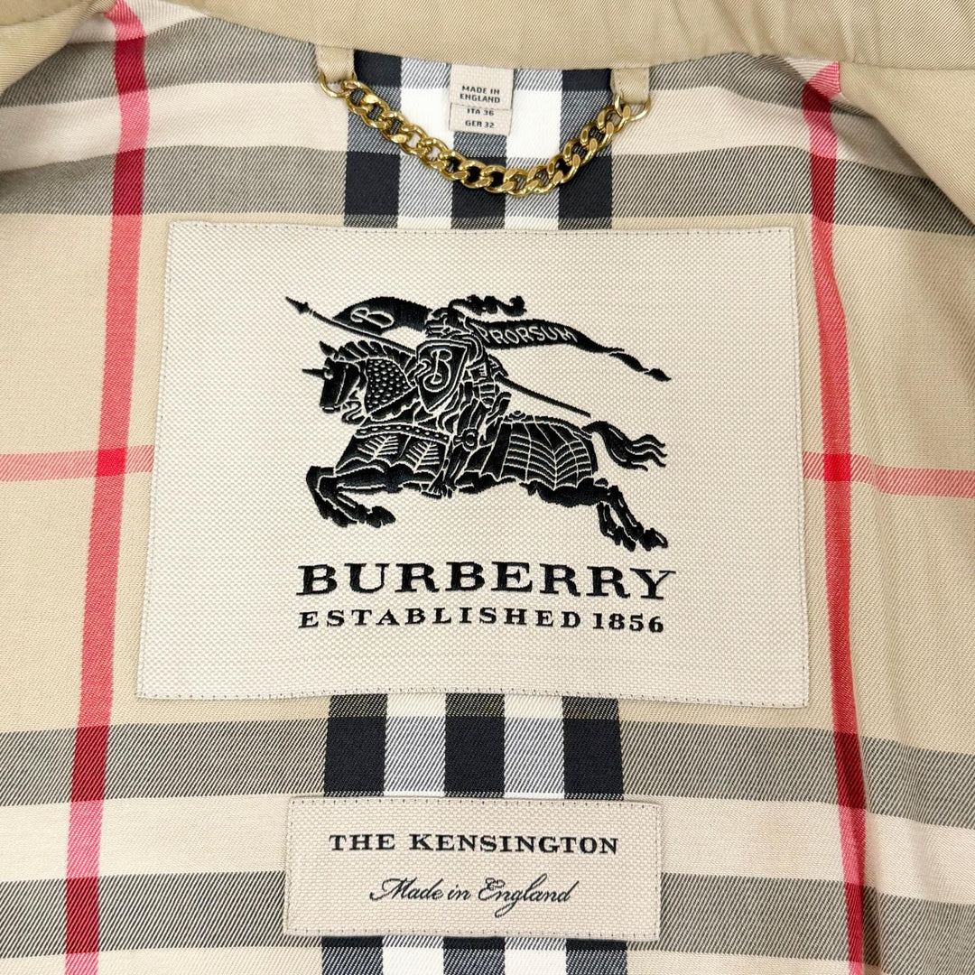 美品△BURBERRY バーバリー 4006905 コットン100% KENSINGTON 裏地ノバチェック柄 トレンチコート ベージュ IT 36 イングランド製 正規品