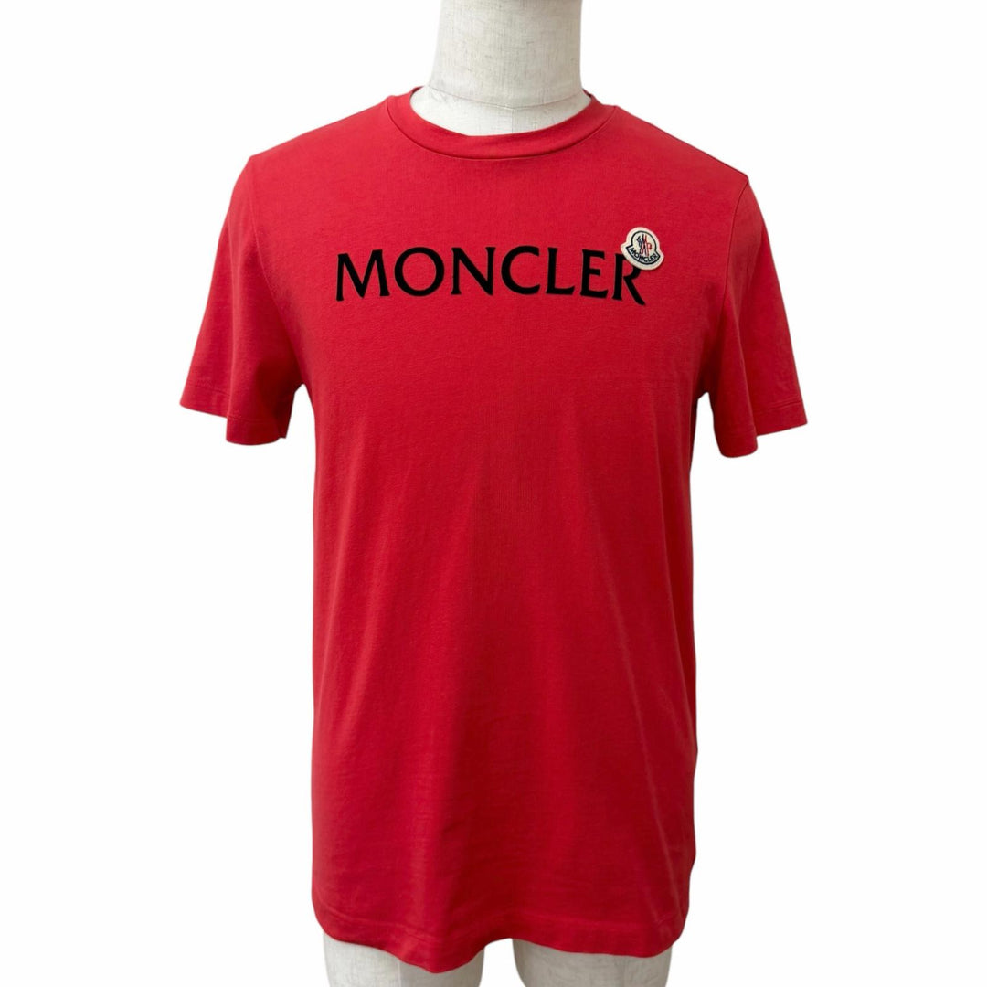 美品□MONCLER モンクレール 2023年製 J10918C00057 SS T-SHIRT コットン100％ 半袖Ｔシャツ カットソー レッド S トルコ製 正規品