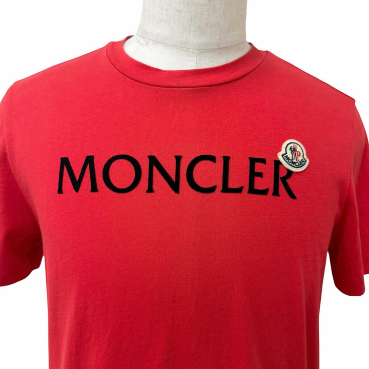 美品□MONCLER モンクレール 2023年製 J10918C00057 SS T-SHIRT コットン100％ 半袖Ｔシャツ カットソー レッド S トルコ製 正規品