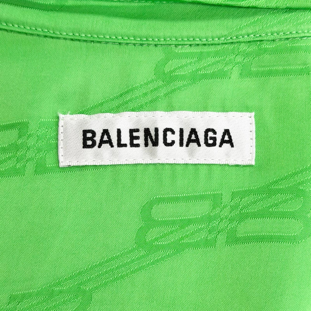 未使用品△BALENCIAGA バレンシアガ 2022年 704446 BBモノグラム カシュクール風 長袖 シャツ ワンピース グリーン 34 イタリア製 正規品